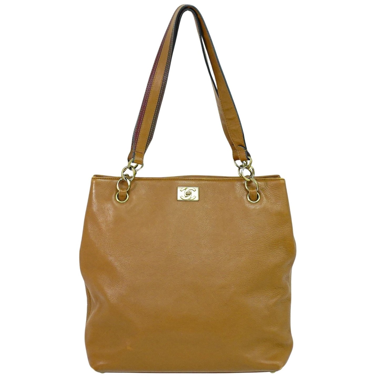 Chanel Vintage CC Tote Leather, BROWN, LEATHER, Tote bag