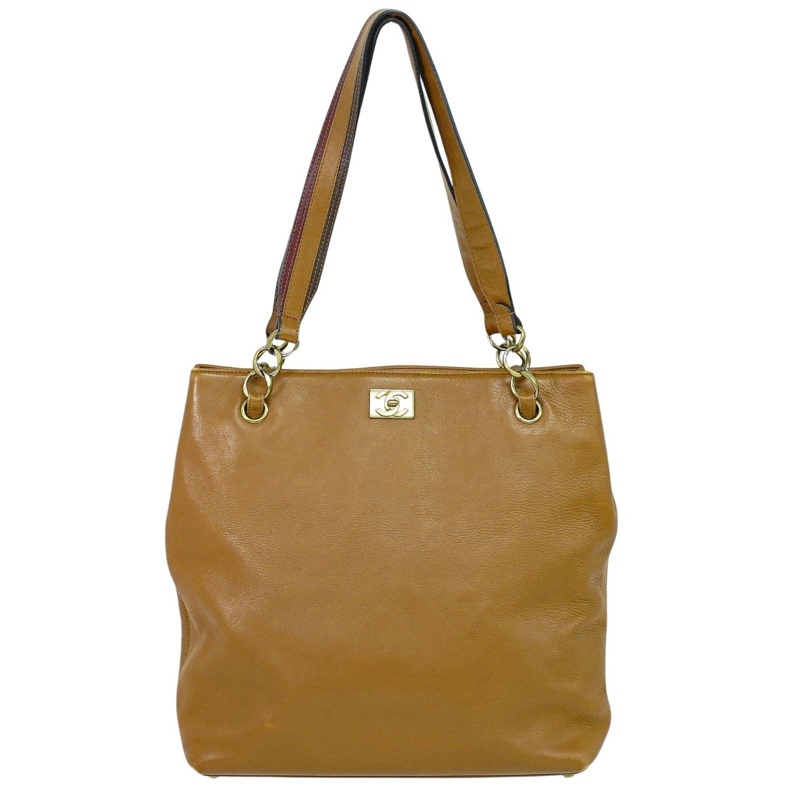 Chanel Vintage CC Tote Leather, BROWN, LEATHER, Tote bag