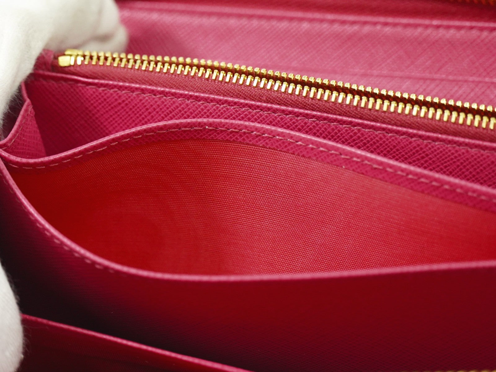 Prada Zip Around Tab Wallet Saffiano Leather, PINK, LEATHER, Wallets