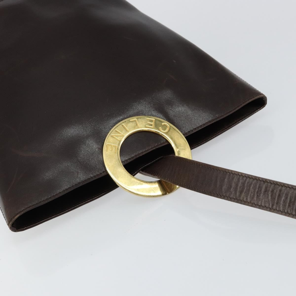 Celine Circle logo Leather, BROWN, LEATHER, Shoulder bag