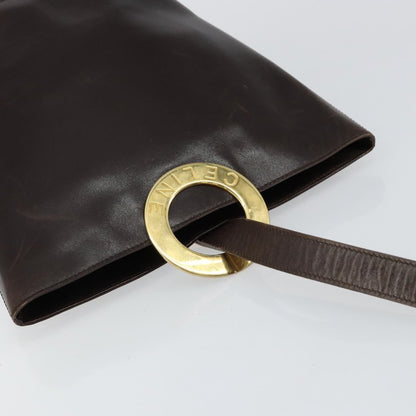 Celine Circle logo Leather, BROWN, LEATHER, Shoulder bag