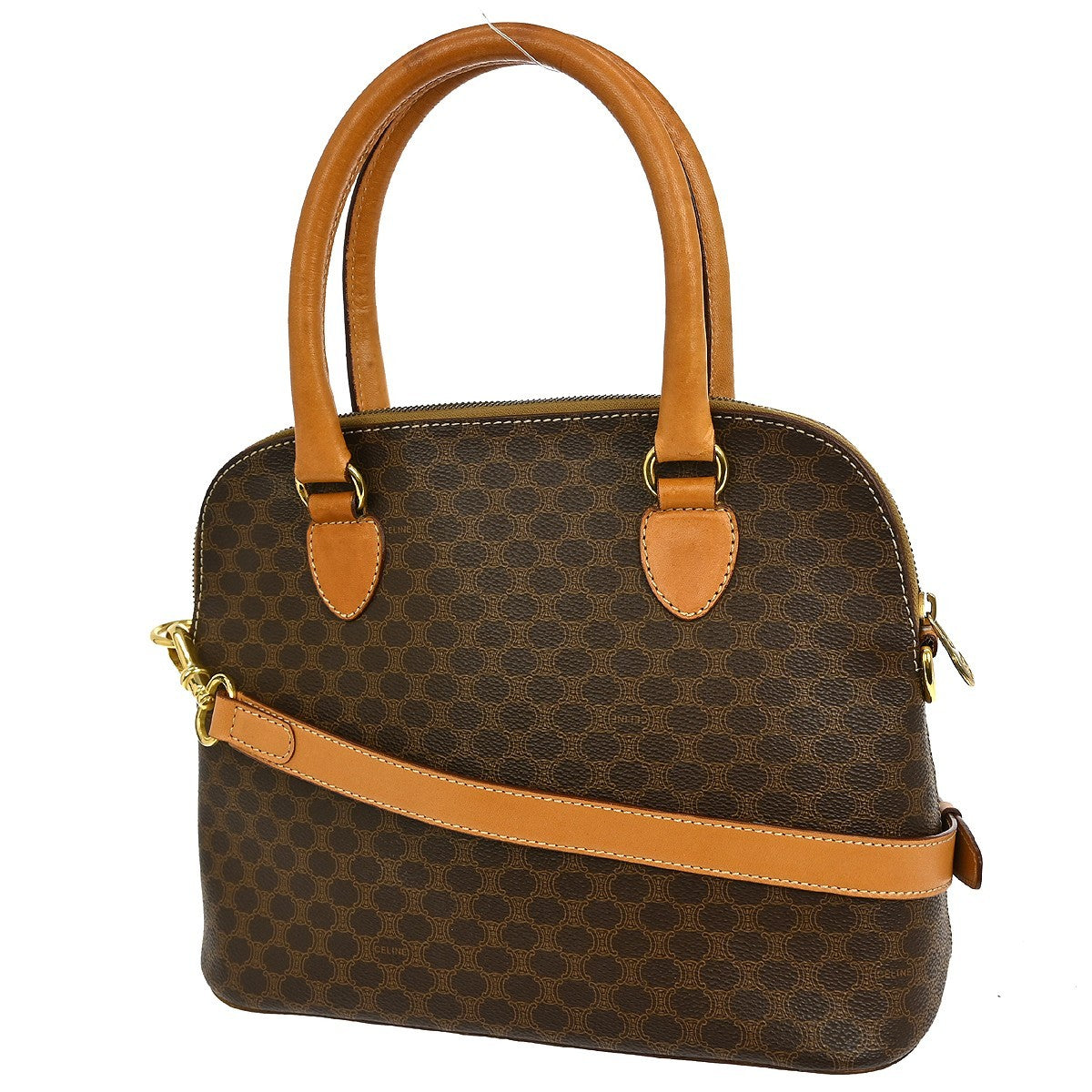 Celine Vintage Macadam Handbag Canvas, BROWN, CANVAS, Handbag