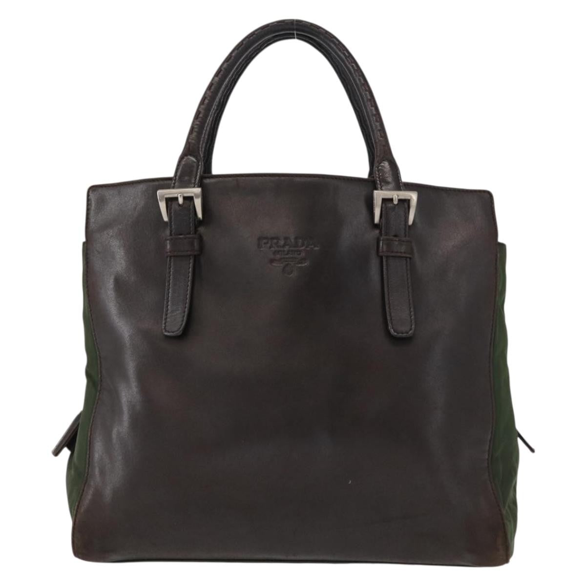 Prada Vintage Tote Tessuto with Leather, BROWN, NYLON, Tote bag