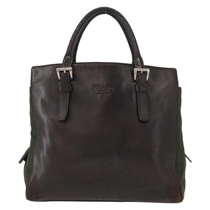 Prada Vintage Tote Tessuto with Leather, BROWN, NYLON, Tote bag