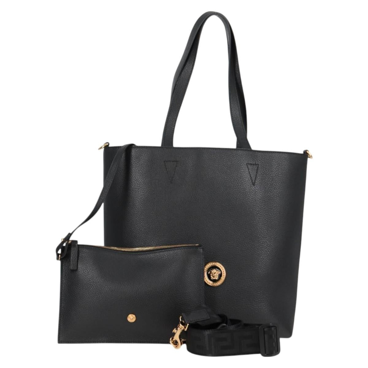 Versace Medusa Tote Leather, BLACK, LEATHER, Tote bag