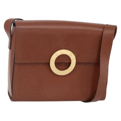Celine Circle logo Leather, BROWN, LEATHER, Handbag