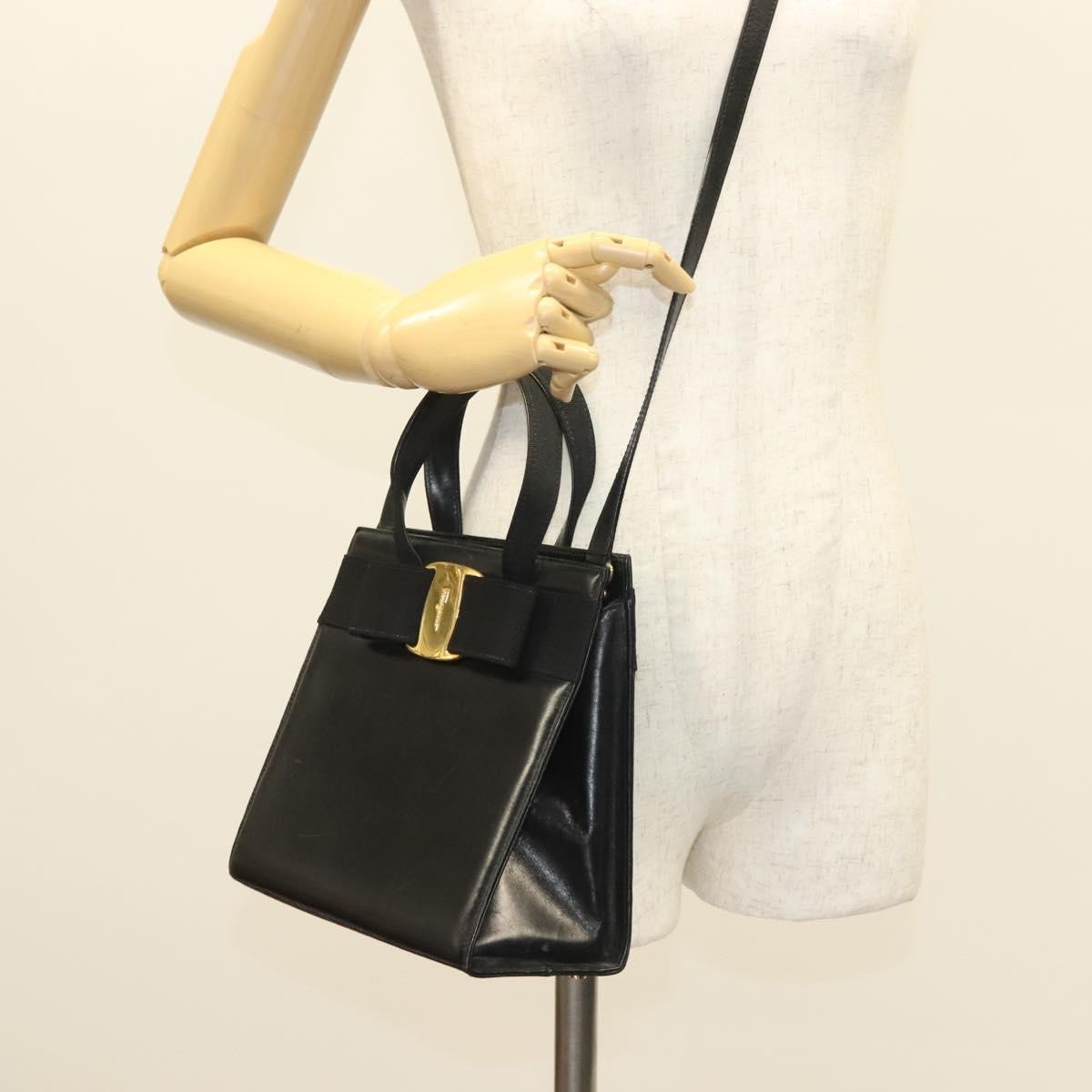 Salvatore Ferragamo Convertible Vara Bow Tote Leather, BLACK, LEATHER, Handbag