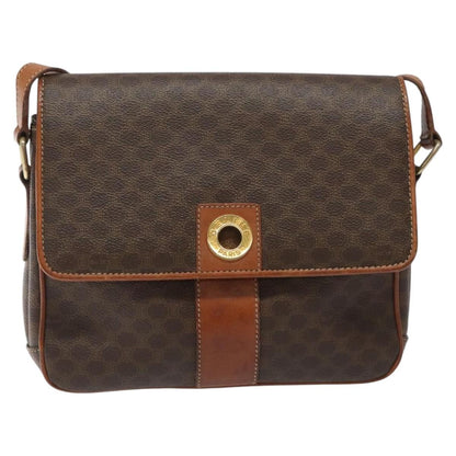 Celine Vintage Macadam Circle Logo Shoulder Bag Canvas and Leather, Brown, Canvas, Shoulder Bag