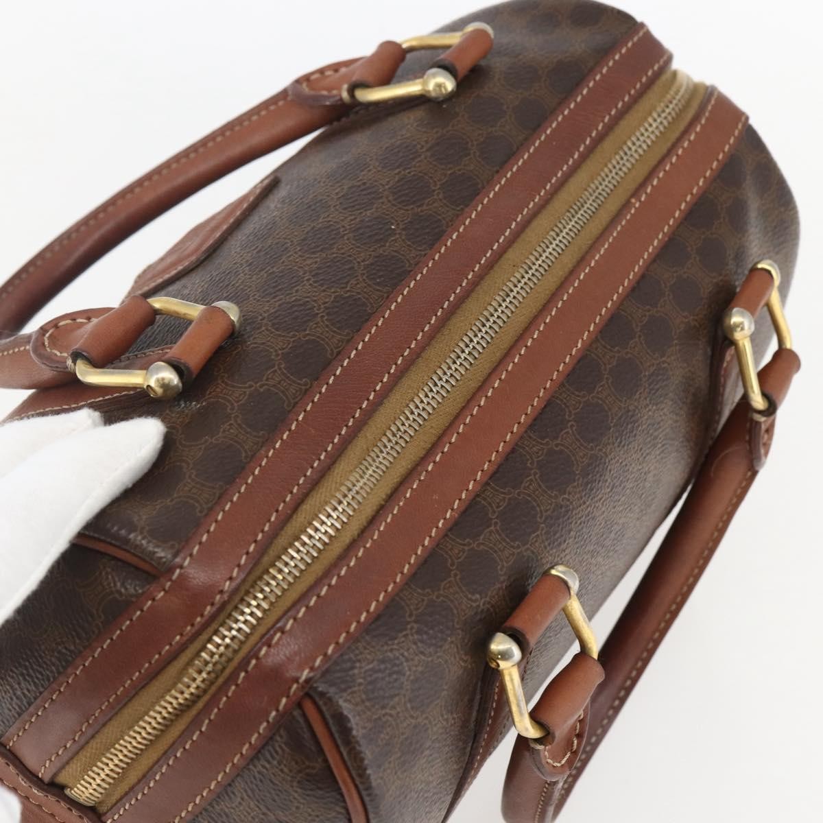 Celine Vintage Macadam Handbag Canvas and Leather, BROWN, CANVAS, Shoulder bag