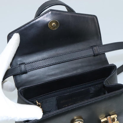 Salvatore Ferragamo Gancini handbag Leather, BLACK, LEATHER, Handbag