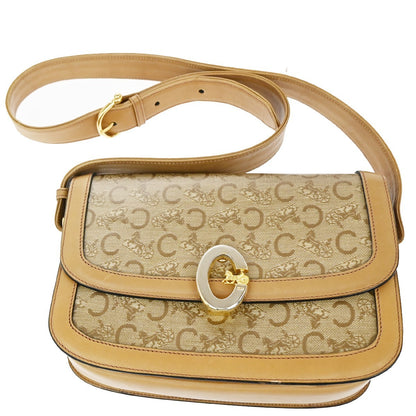 Celine Vintage Horse Carriage C Macadam Shoulder Bag Canvas and Leather, BEIGE, CANVAS, Shoulder bag
