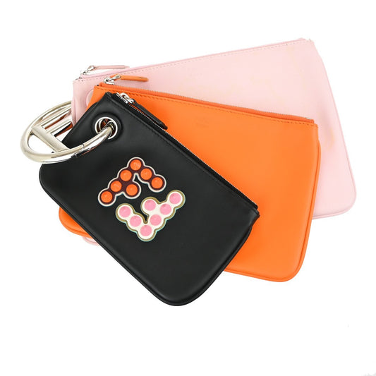 Fendi Triplette Pouch Set Calfskin, MULTICOLOUR, LEATHER, Clutche & pouche