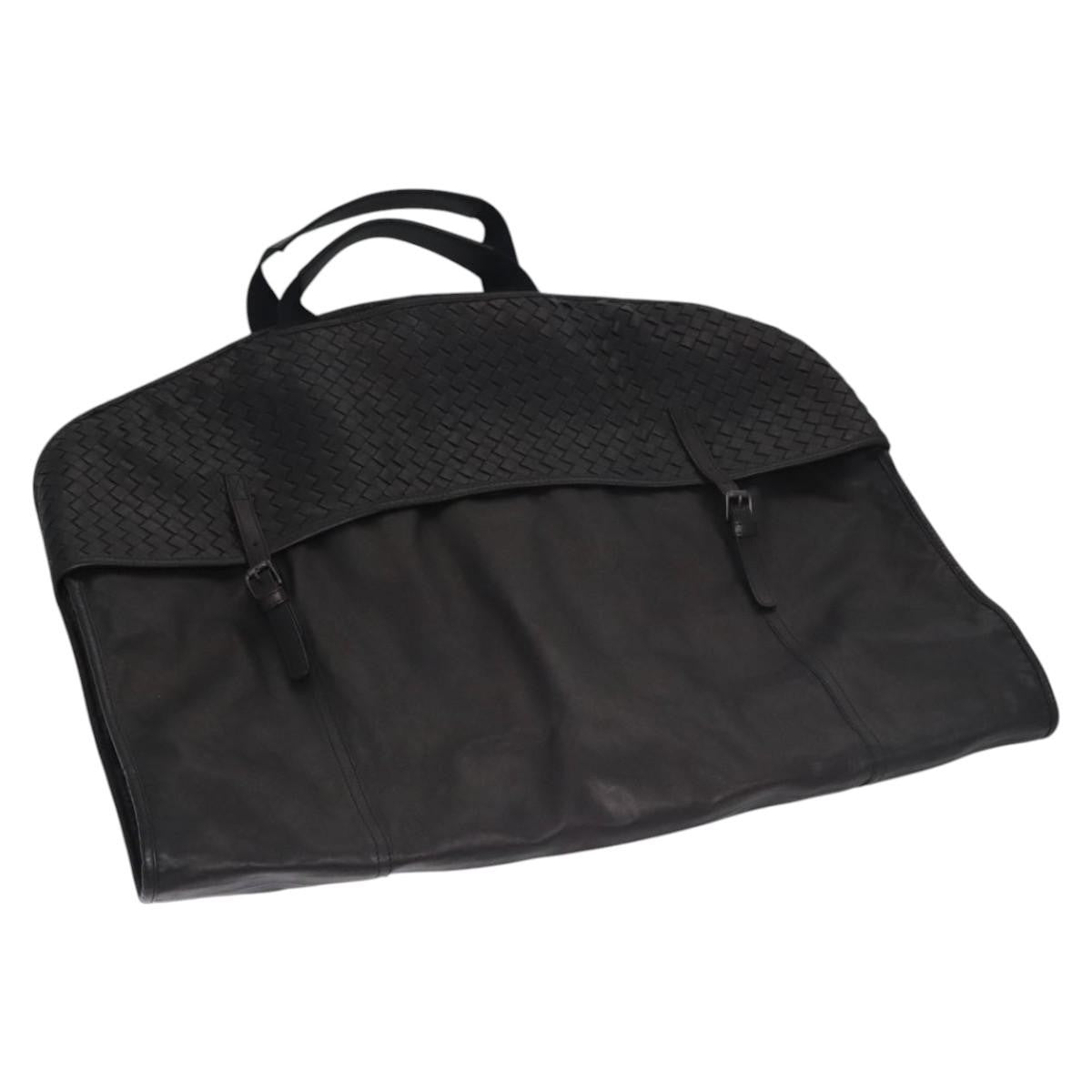 Bottega Veneta Garment Cover Canvas with Intrecciato Detail, BLACK, LEATHER, Travel bag