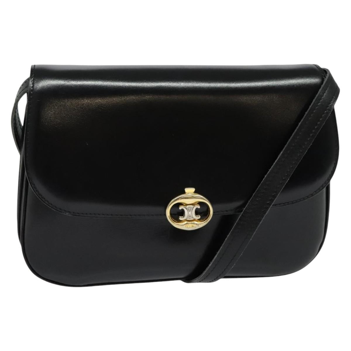 Celine Vintage Triomphe Flap Bag Leather, BLACK, LEATHER, Shoulder bag