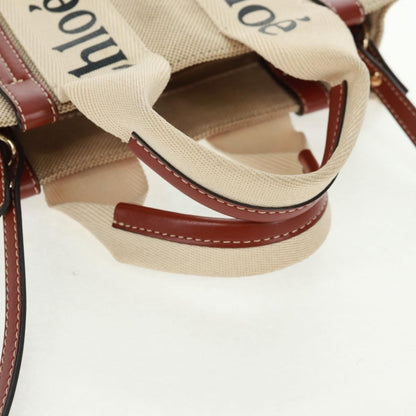 Chloe Woody Convertible Tote Canvas with Leather, BEIGE, CANVAS, Tote bag