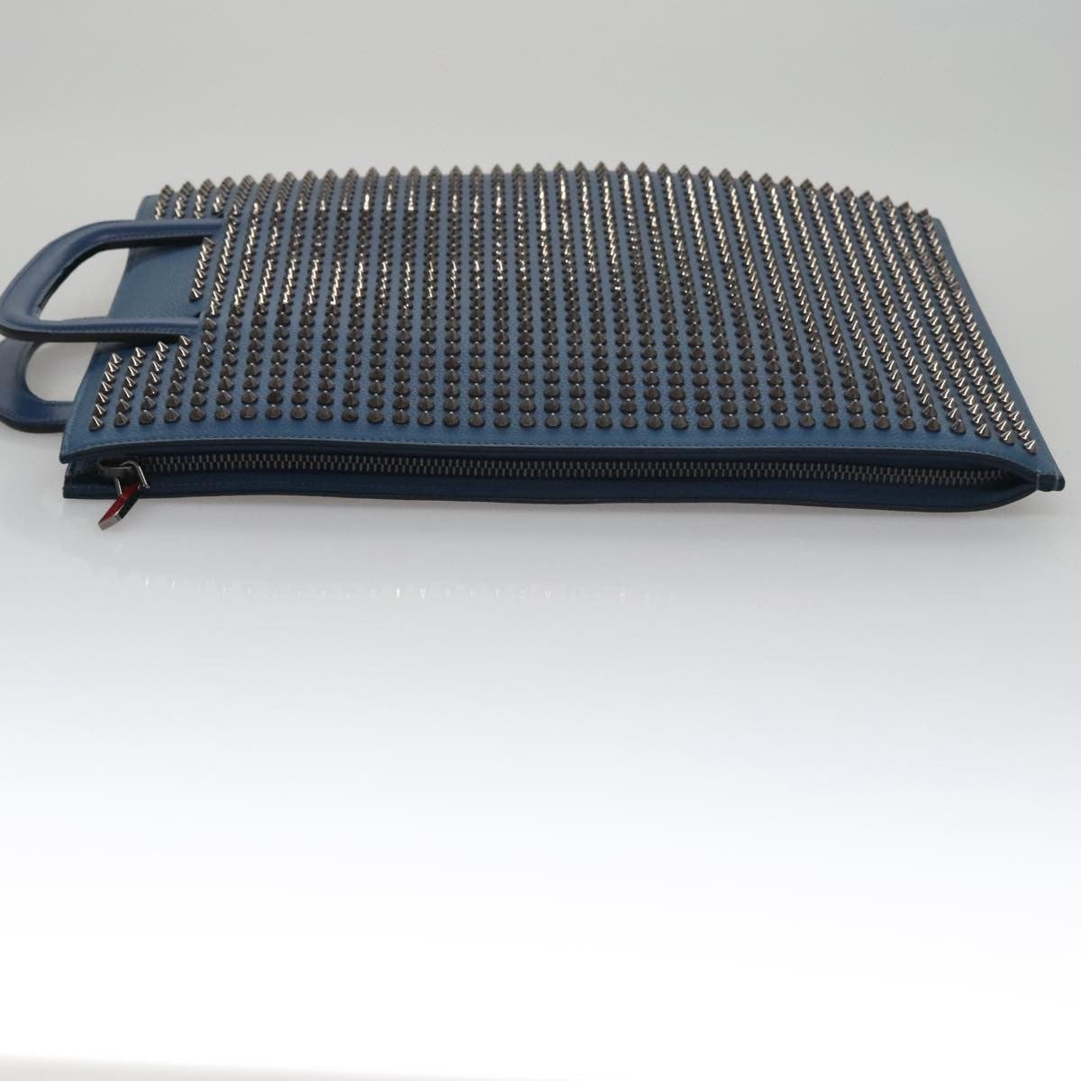 Christian Louboutin Trictrac Portfolio Bag Leather and Spiked Leather, BLUE, LEATHER, Handbag