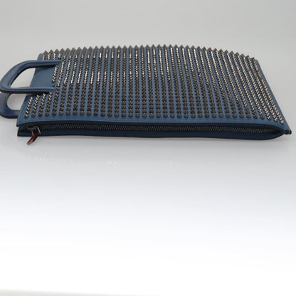 Christian Louboutin Trictrac Portfolio Bag Leather and Spiked Leather, BLUE, LEATHER, Handbag