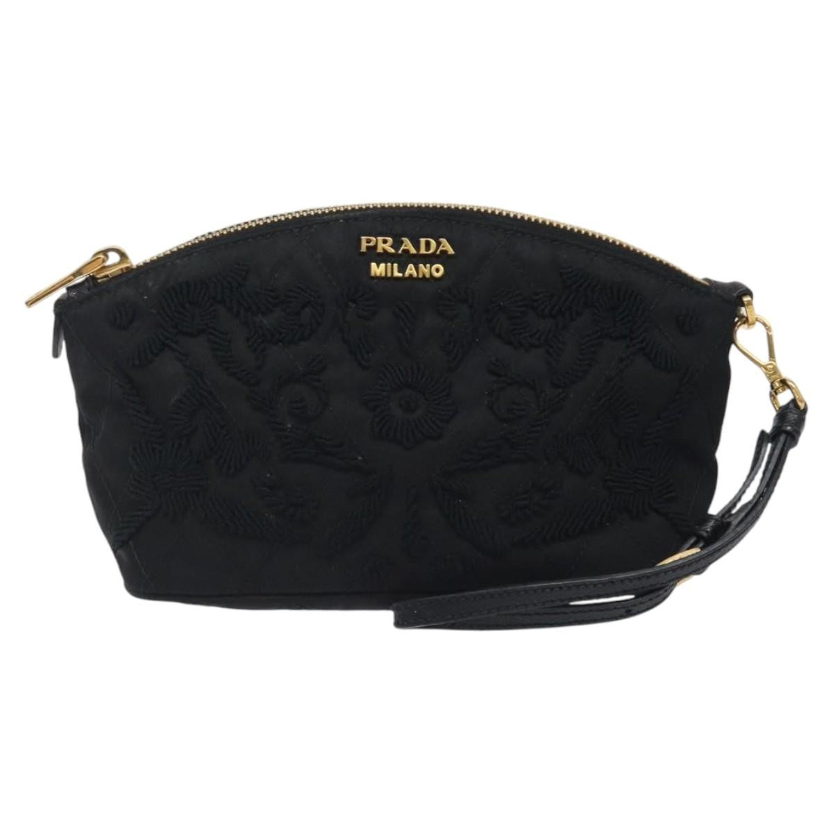 Prada Vintage Pouch Embroidery Nylon, BLACK, NYLON, Clutche & pouche