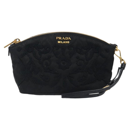 Prada Vintage Pouch Embroidery Nylon, BLACK, NYLON, Clutche & pouche