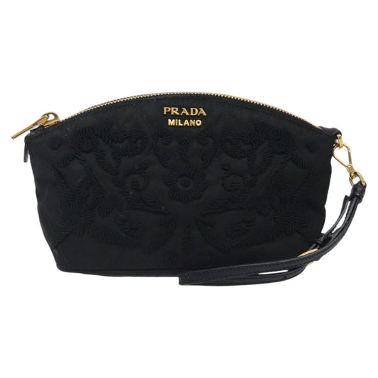 Prada Vintage Pouch Embroidery Nylon, BLACK, NYLON, Clutche & pouche