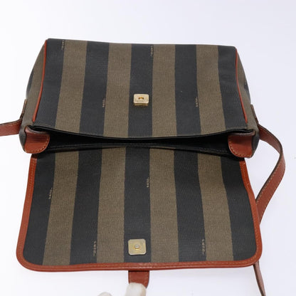 Fendi Vintage Pequin Flap Messenger Bag Coated Canvas, BROWN, CANVAS, Shoulder bag