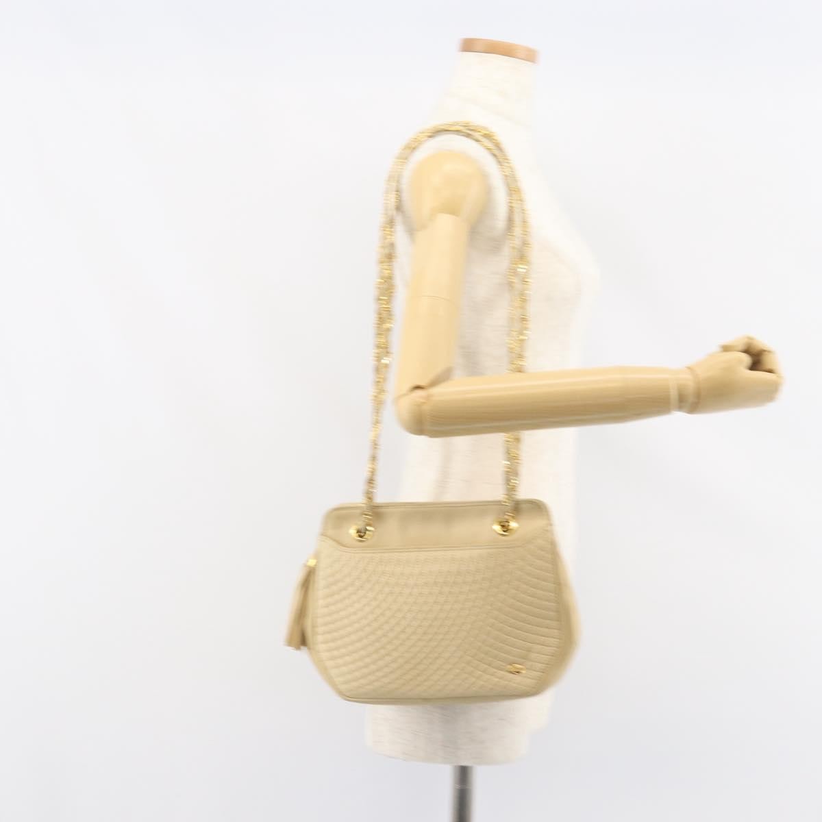 Bally Vintage Chain Shoulder Bag Quilted Leather, BEIGE, LEATHER, Shoulder bag
