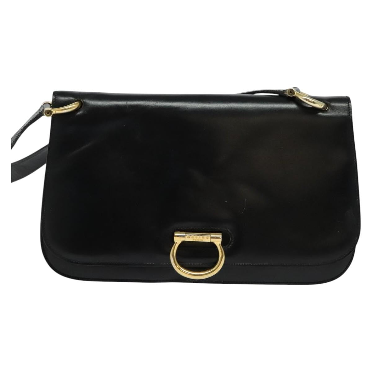 Celine Flap Shoulder Bag Leather, BLACK, LEATHER, Shoulder bag