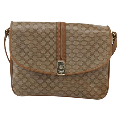 Celine Vintage Macadam Shoulder Bag Canvas and Leather, BEIGE, CANVAS, Shoulder bag