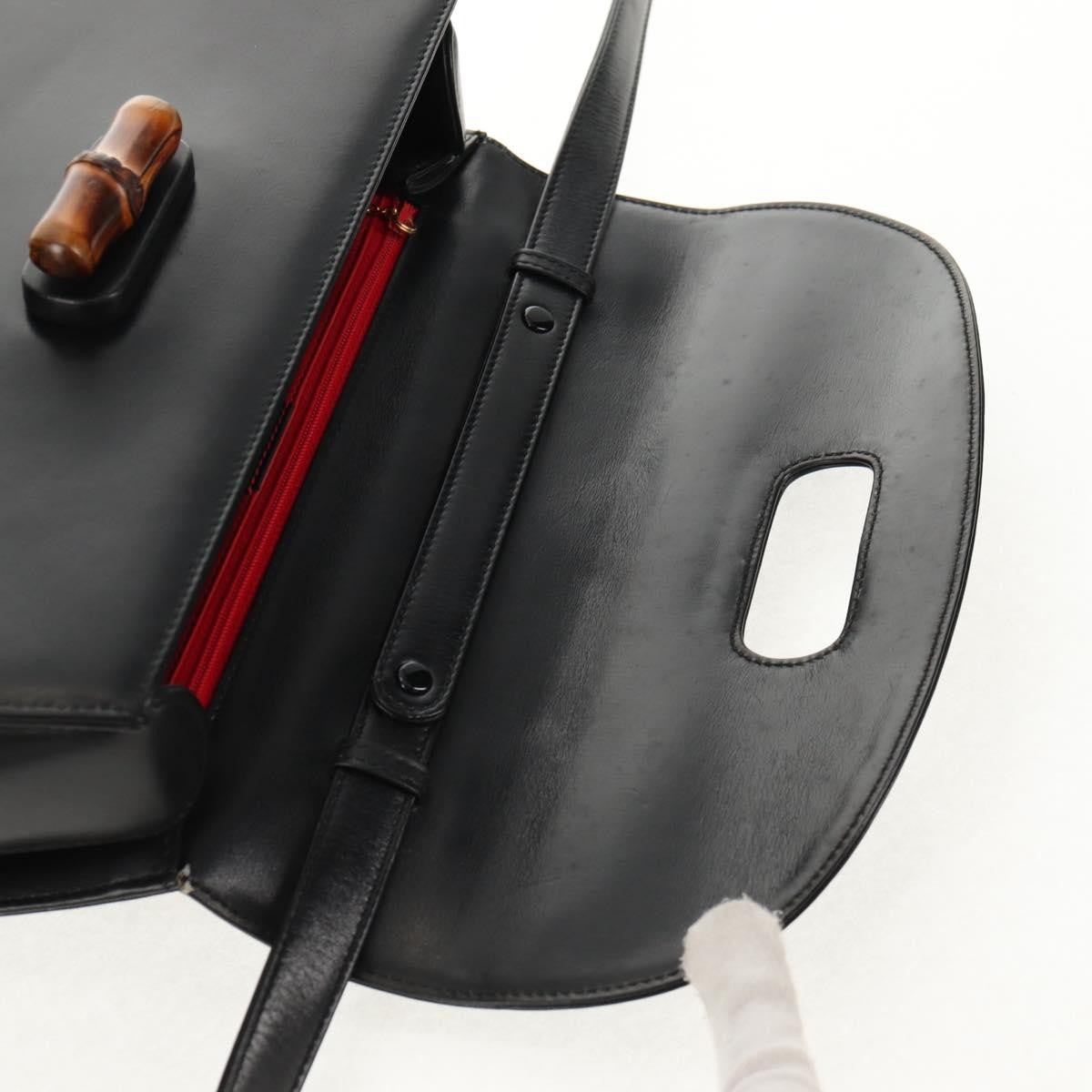 Gucci Vintage Convertible Bamboo Top Handle Bag Leather, BLACK, LEATHER, Handbag