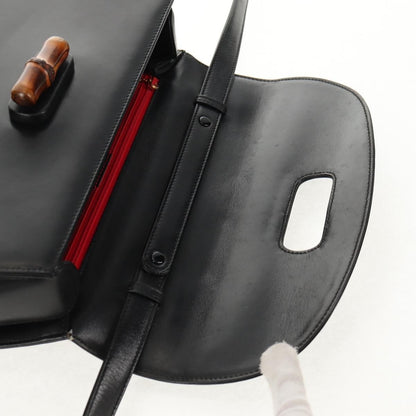 Gucci Vintage Convertible Bamboo Top Handle Bag Leather, BLACK, LEATHER, Handbag