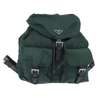 Prada Vela Double Front Pocket Backpack Tessuto with Saffiano Leather, Khaki, Nylon, Backpack