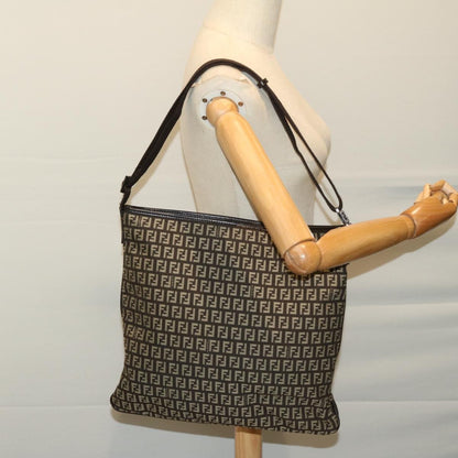 Fendi Vintage Zip Messenger Bag Zucca Canvas, BROWN, CANVAS, Shoulder bag