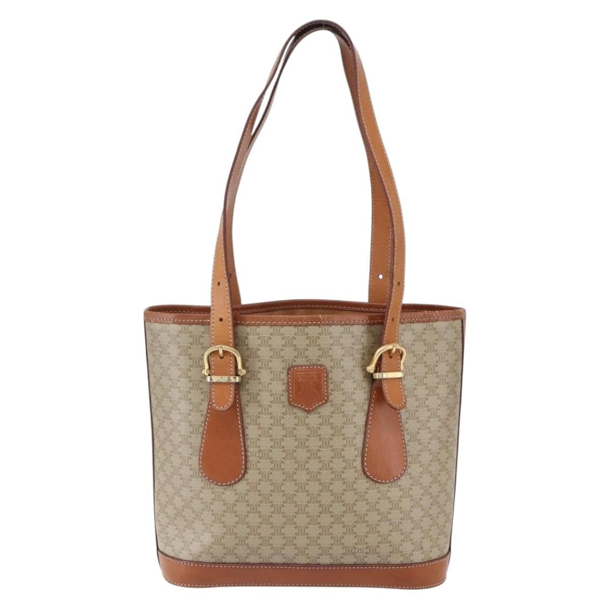 Celine Vintage Macadam Tote bag Canvas, BEIGE, PVC, Tote bag