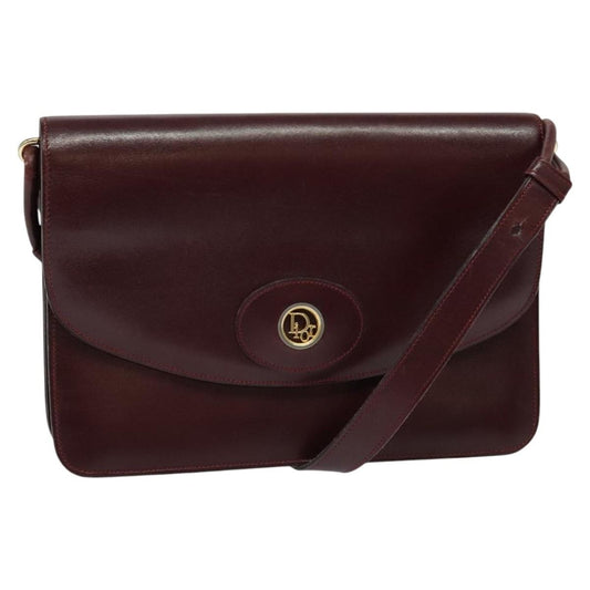 Christian Dior Flap Shoulder Bag Leather, BURGUNDY, LEATHER, Shoulder bag