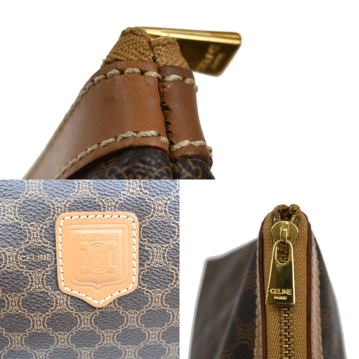 Celine Macadam Pochette Canvas and Leather, BROWN, CANVAS, Clutche & pouche