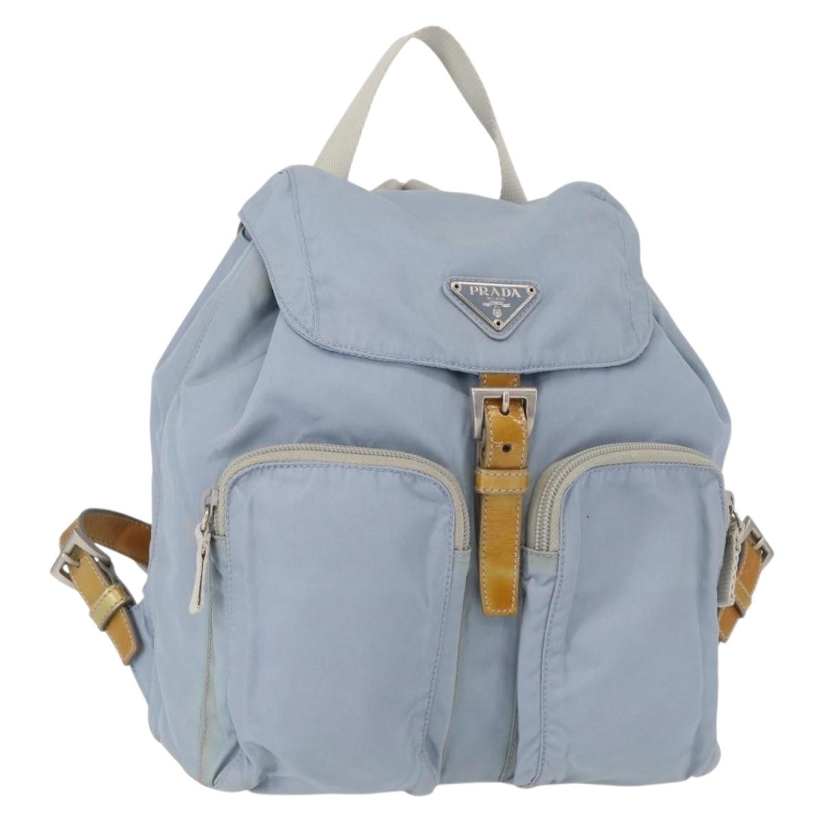 Prada Double Front Pocket Backpack Tessuto, BLUE, NYLON, Backpack