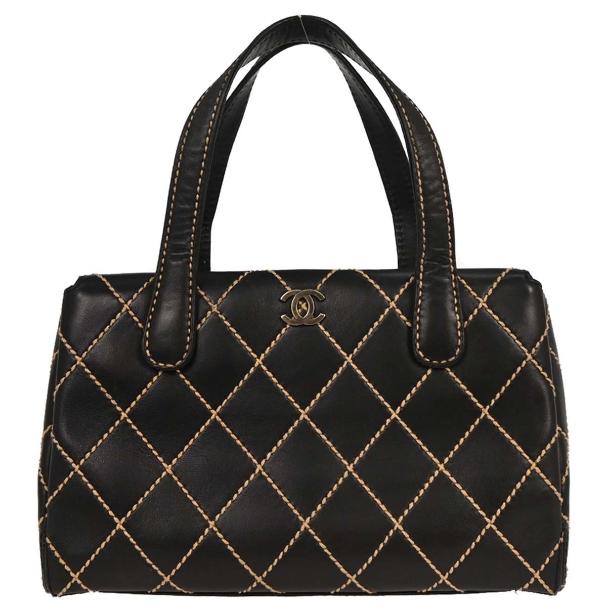 Chanel Surpique Compartment Tote Quilted Leather, BLACK, CALFSKIN, Handbag