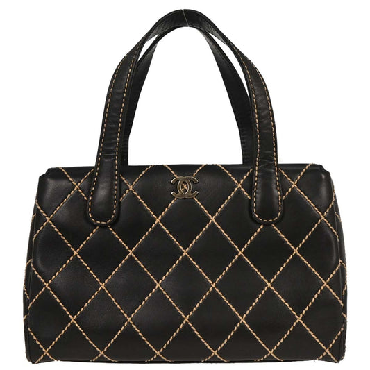 Chanel Surpique Compartment Tote Quilted Leather, BLACK, CALFSKIN, Handbag