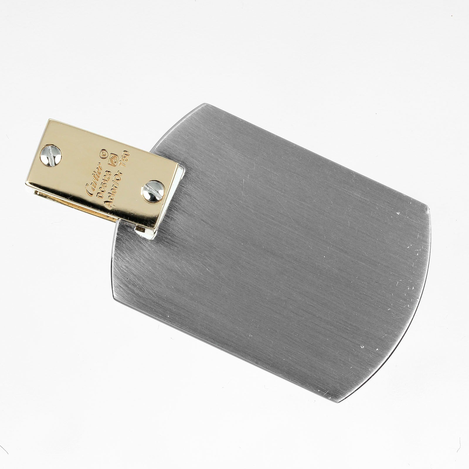 Cartier Santos Dog Tag Pendant Stainless Steel with 18K Yellow Gold, SILVER, YELLOW_GOLD, Pendant & Charms