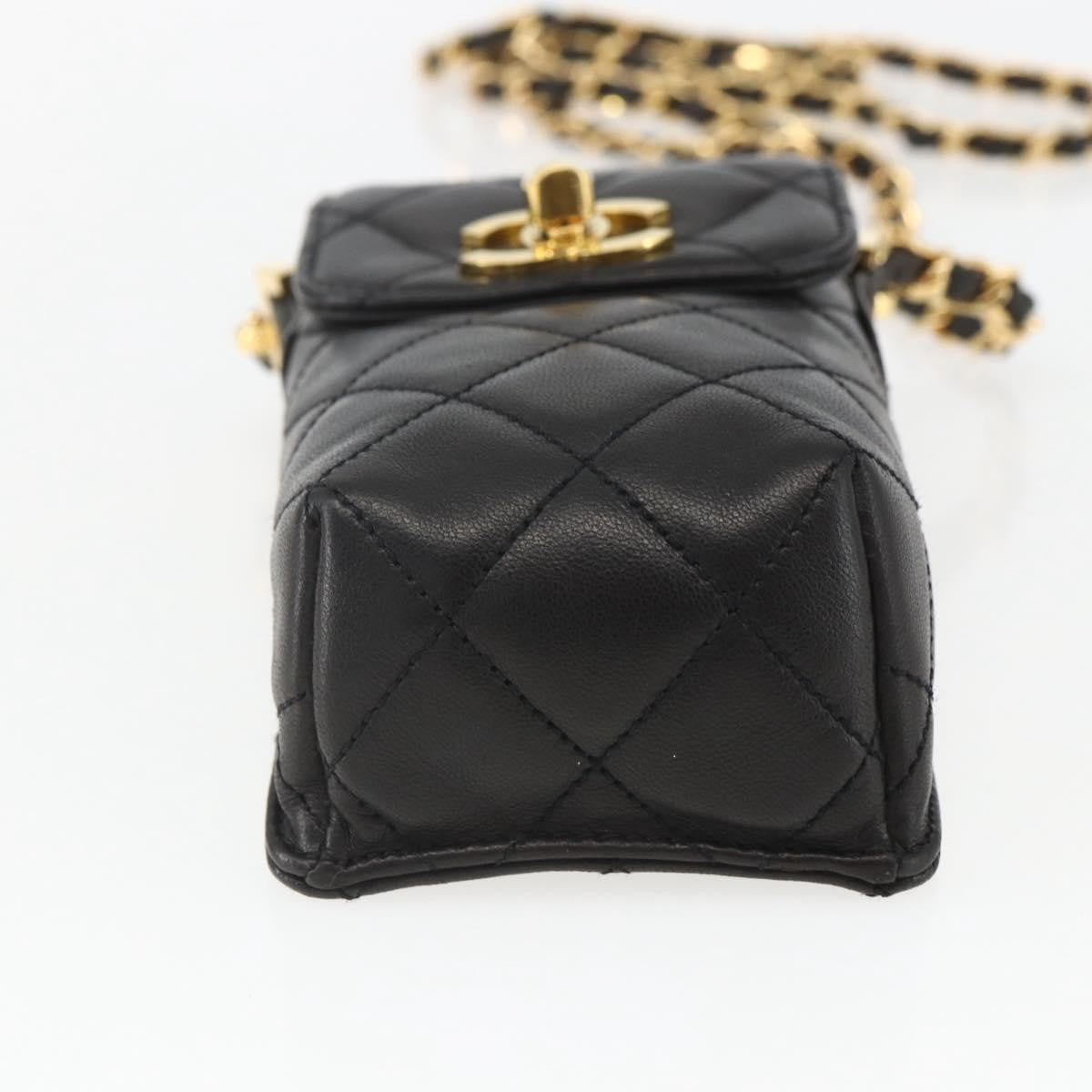 Chanel CC Flap Phone Holder Crossbody Bag Quilted Lambskin, BLACK, LEATHER, Shoulder bag