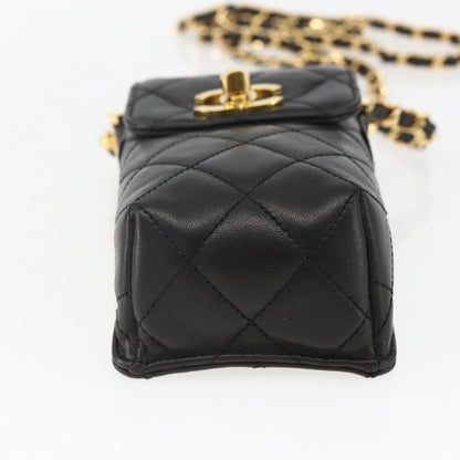 Chanel CC Flap Phone Holder Crossbody Bag Quilted Lambskin, BLACK, LEATHER, Shoulder bag