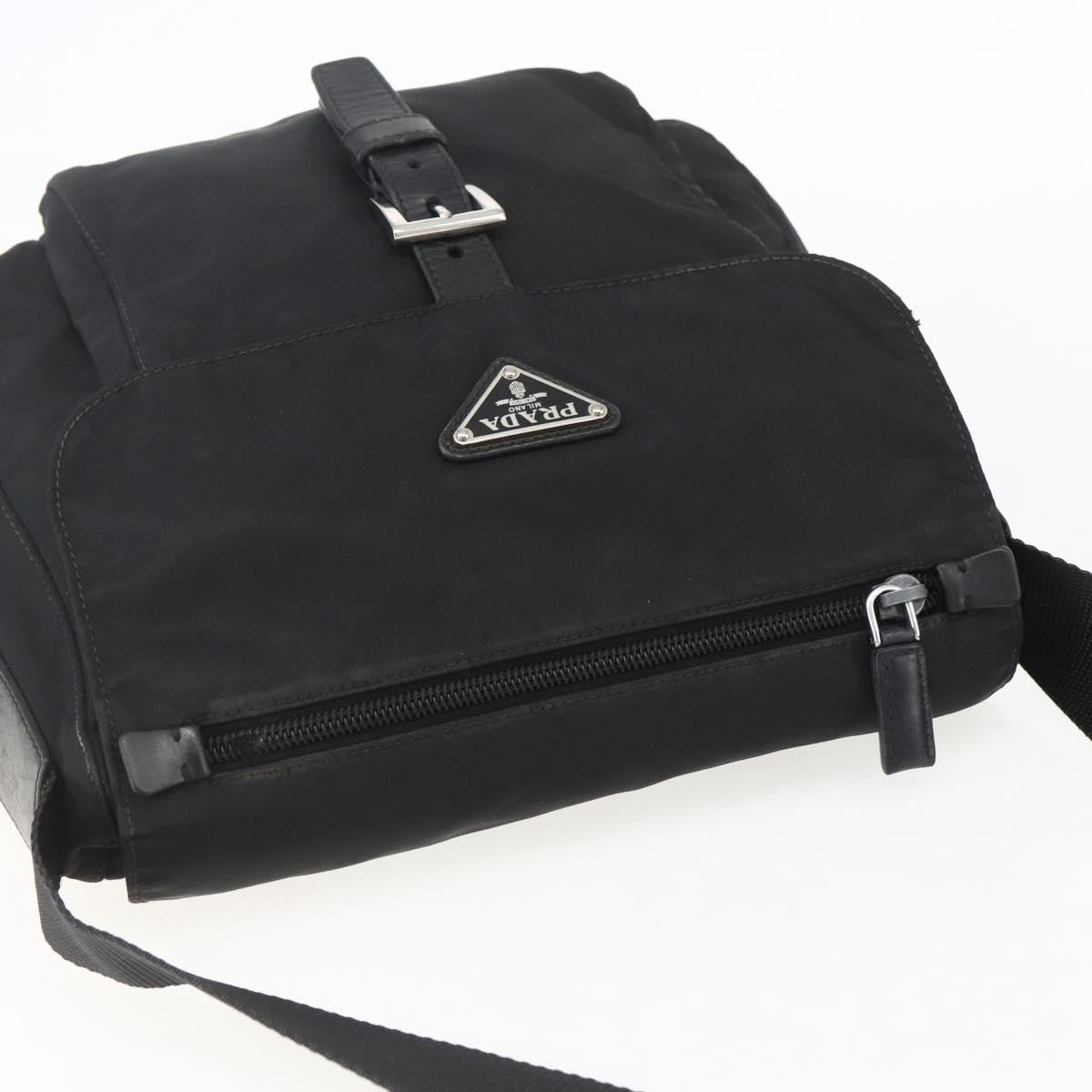 Prada Buckle Messenger Bag Tessuto, BLACK, NYLON, Shoulder bag