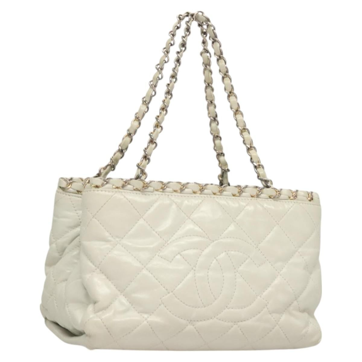 Chanel Chain Me Tote Quilted Calfskin, WHITE, LEATHER, Tote bag