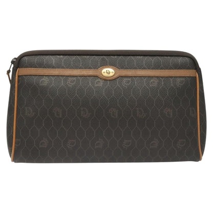 Christian Dior Vintage Honeycomb Zip Pouch Coated Canvas, BLACK, CANVAS, Clutche & pouche