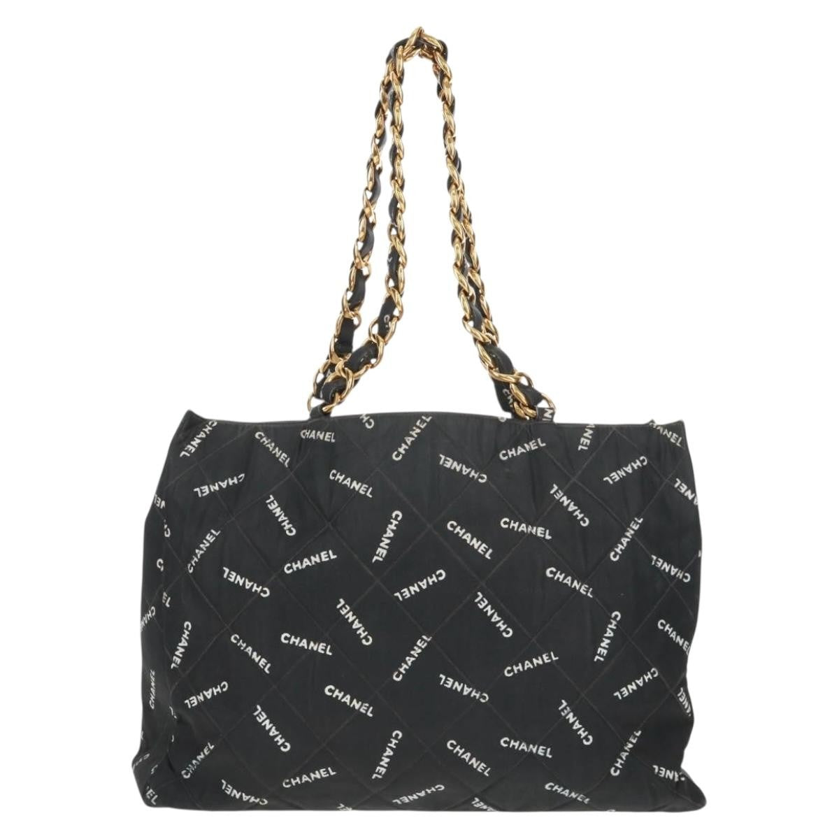Chanel Logo Shopping Tote Quilted Printed Canvas, BLACK, CANVAS, Tote bag