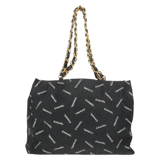 Chanel Logo Shopping Tote Quilted Printed Canvas, BLACK, CANVAS, Tote bag