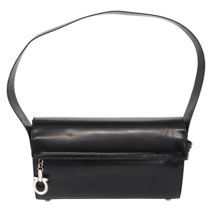 Salvatore Ferragamo Gancini Shoulder Bag Leather, BLACK, LEATHER, Shoulder bag