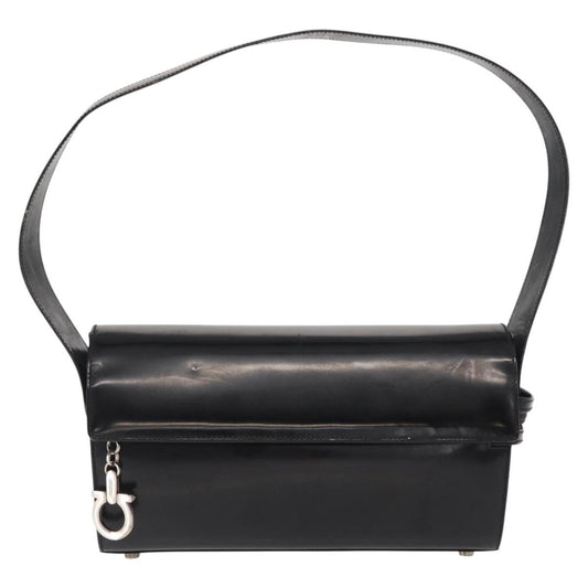 Salvatore Ferragamo Gancini Shoulder Bag Leather, BLACK, LEATHER, Shoulder bag