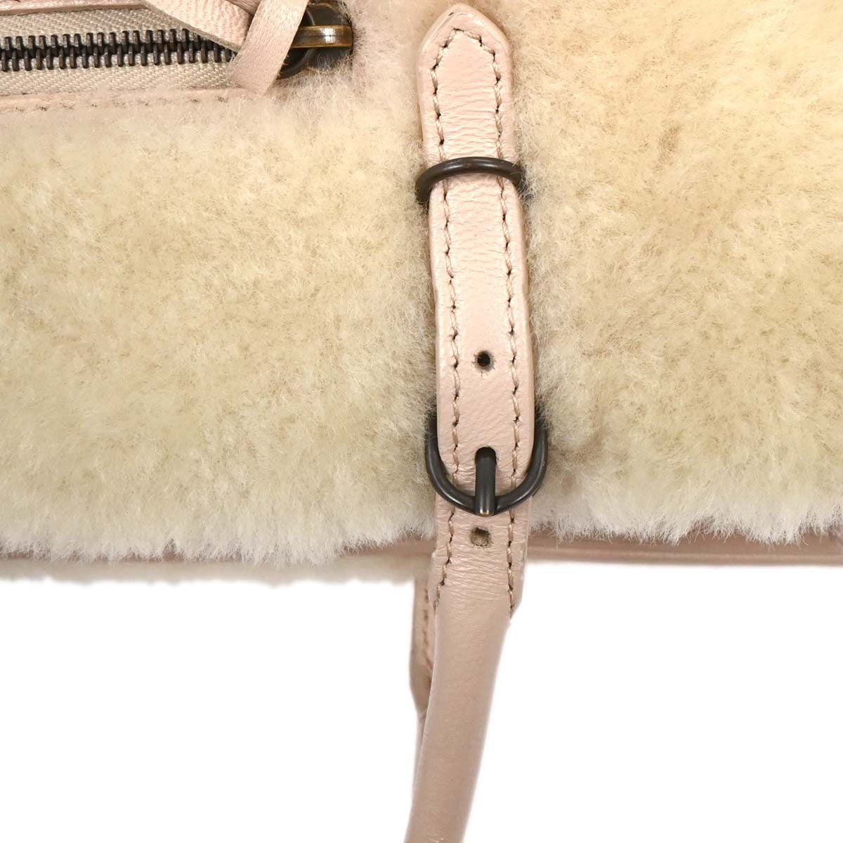 Balenciaga Papier A6 Zip Around Classic Studs Bag Shearling, WHITE, FAUX_FUR, Handbag