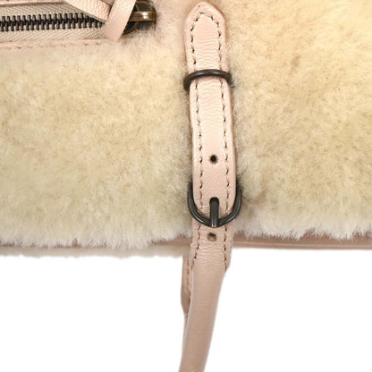 Balenciaga Papier A6 Zip Around Classic Studs Bag Shearling, WHITE, FAUX_FUR, Handbag